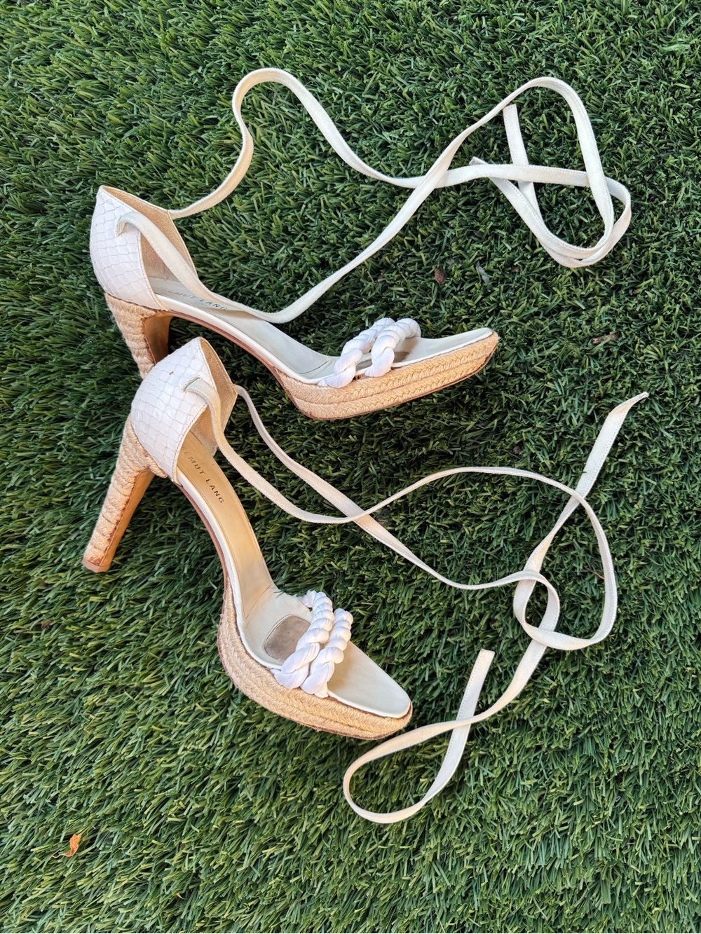 Helmut Lang Braided Espadrille Ankle Wrap Sandals